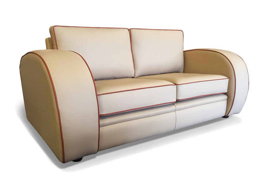 Gatsby Art Deco Sofa Shelly Stone with Terracotta Piping - 2.5 Seater