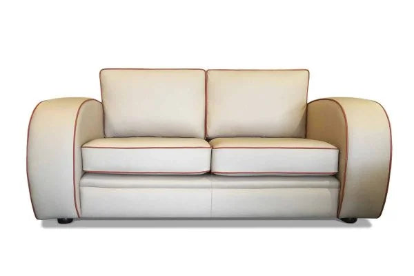 Gatsby Art Deco Sofa Shelly Stone with Terracotta Piping - 2.5 Seater